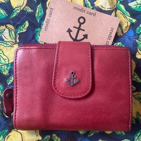 Brand New Harbour 2nd Genuine Leather Red Bifold Snap Wallet w/ Zip Pocket - Picture 1 of 16
